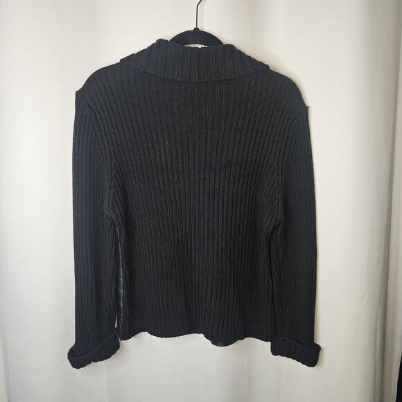 Leather Sweather Jacket By Maurice Sasson Large Vtg Black Sweater Coat - Picture 6 of 7